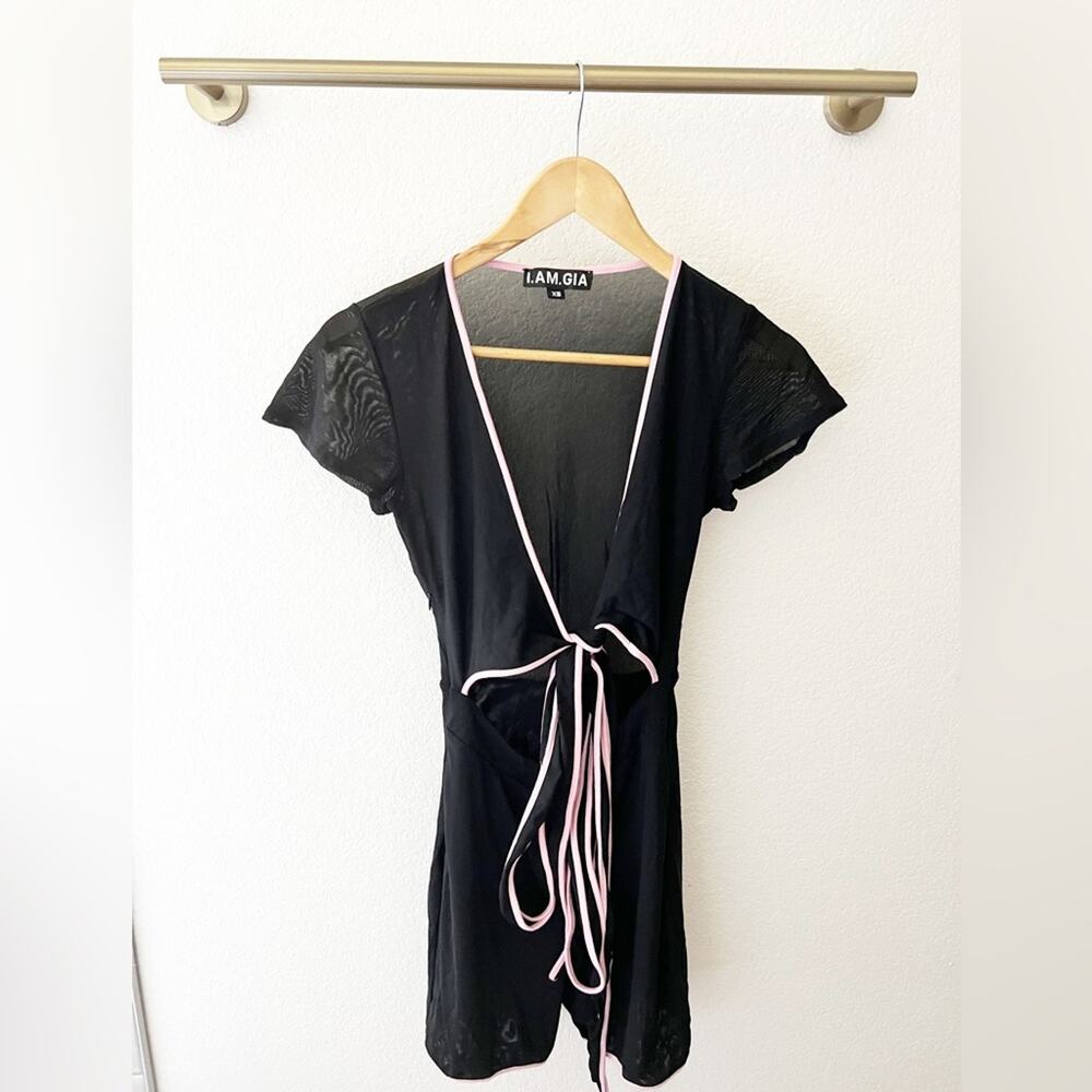 I.AM.GIA Black Pink Asha Cutout Front Tie Romper Size XS - Picture 2 of 8